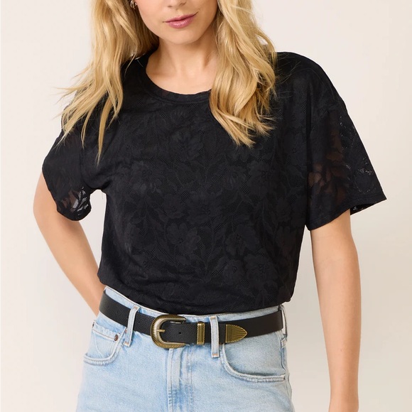 Evereve Tops - Eliza Lace Mesh Tee - Evereve